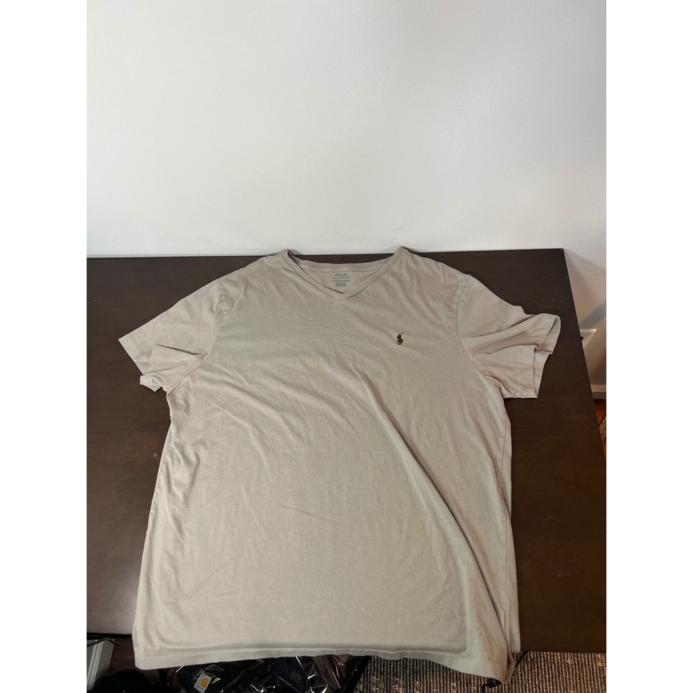 Polo Ralph Lauren Mens V-Neck T-Shirt Tan Khaki Short Sleeve Pony Logo XXL